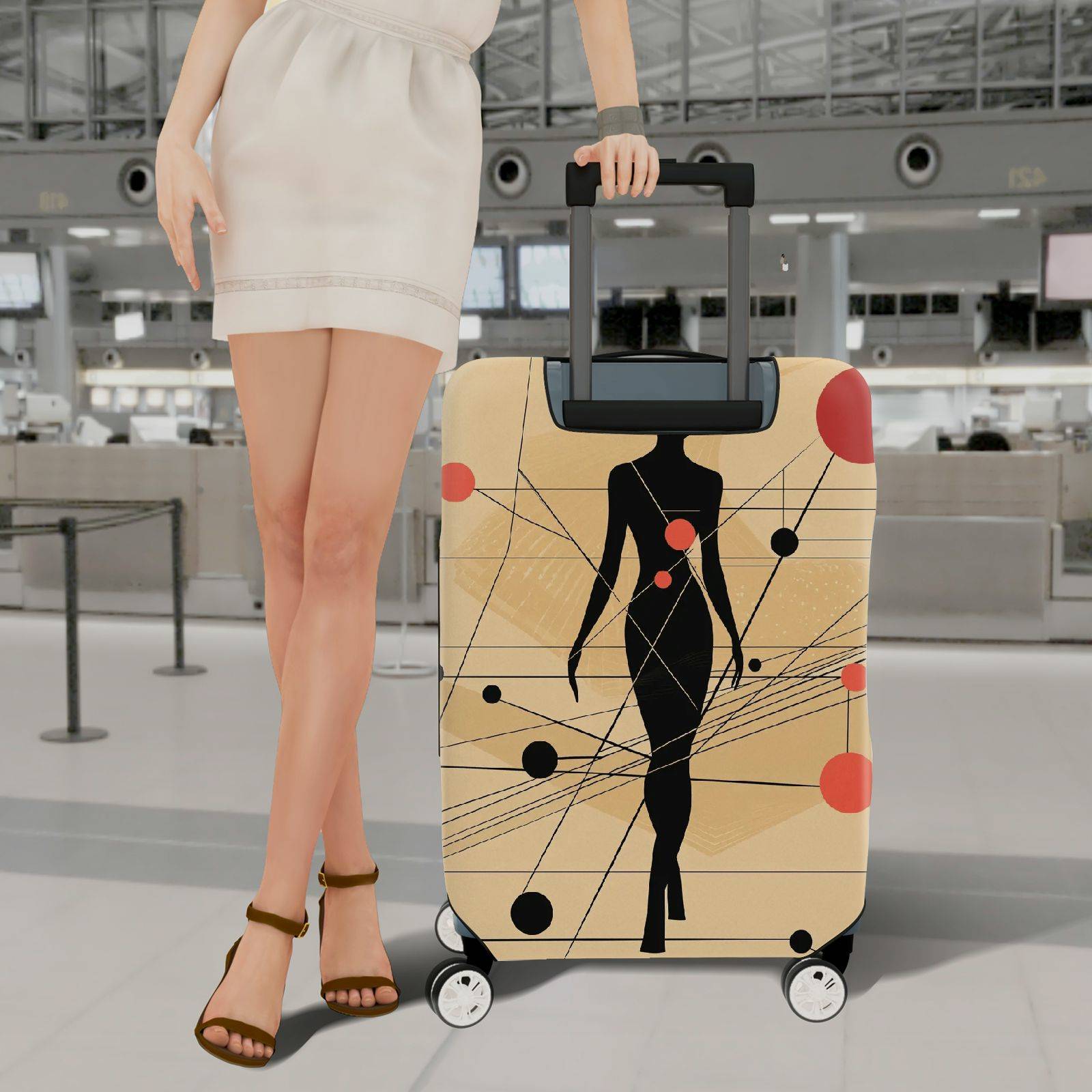 1-Piece Abstract Silhouette Geometric Pattern Modern Stylish  Suitcase Luggage Cover, Stretch Protective Sleeve