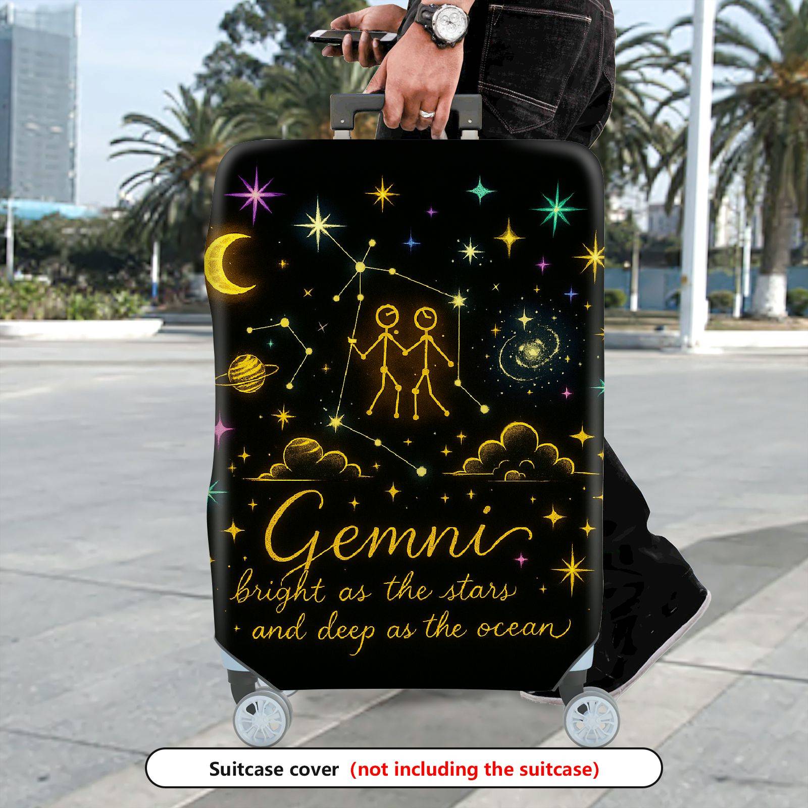 1-Piece Zodiac Constellation Starry Night Cosmic Celestial Gemini  Suitcase Luggage Cover, Stretch Protective Sleeve