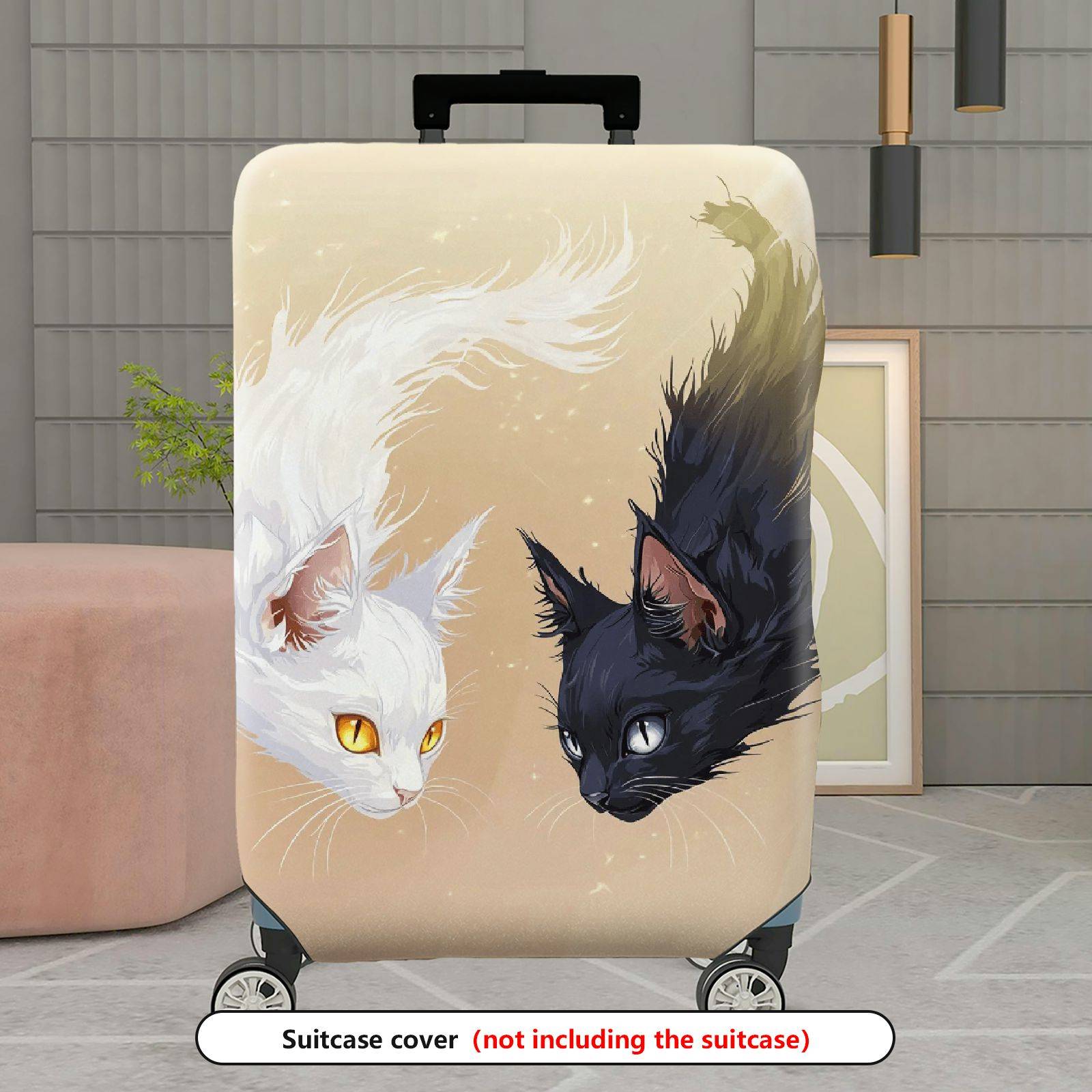 1-Piece Black White Cat Animal Artistic Fantasy  Suitcase Luggage Cover, Stretch Protective Sleeve