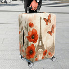 1-Piece Paris Flower Butterfly Eiffel Tower Artistic Romantic  Suitcase Luggage Cover, Stretch Protective Sleeve
