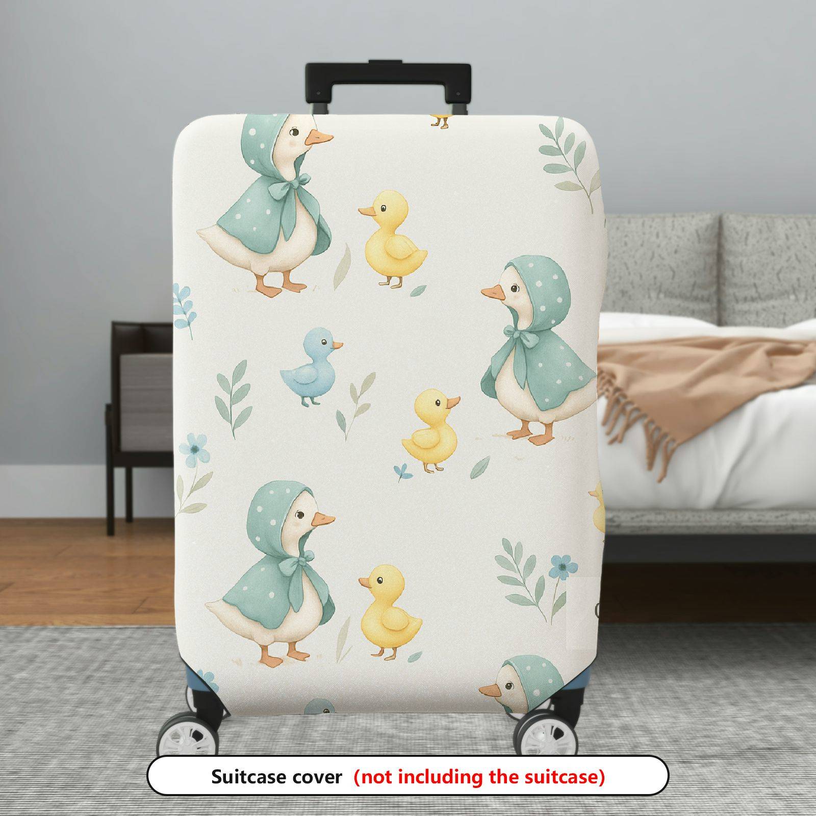 1-Piece Duckling Floral Pastel Cute Animal  Suitcase Luggage Cover, Stretch Protective Sleeve