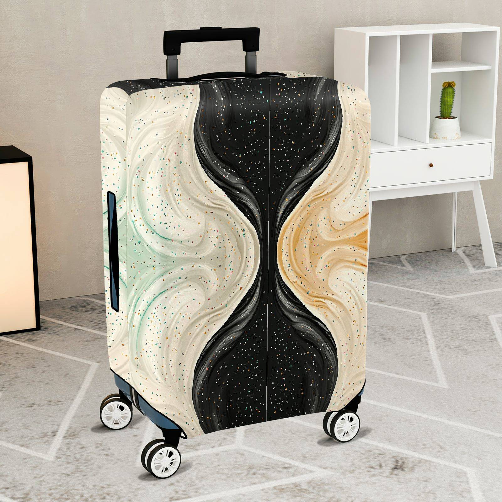 1-Piece Abstract Fluid Swirl Speckled Earthy Universe  Suitcase Luggage Cover, Stretch Protective Sleeve