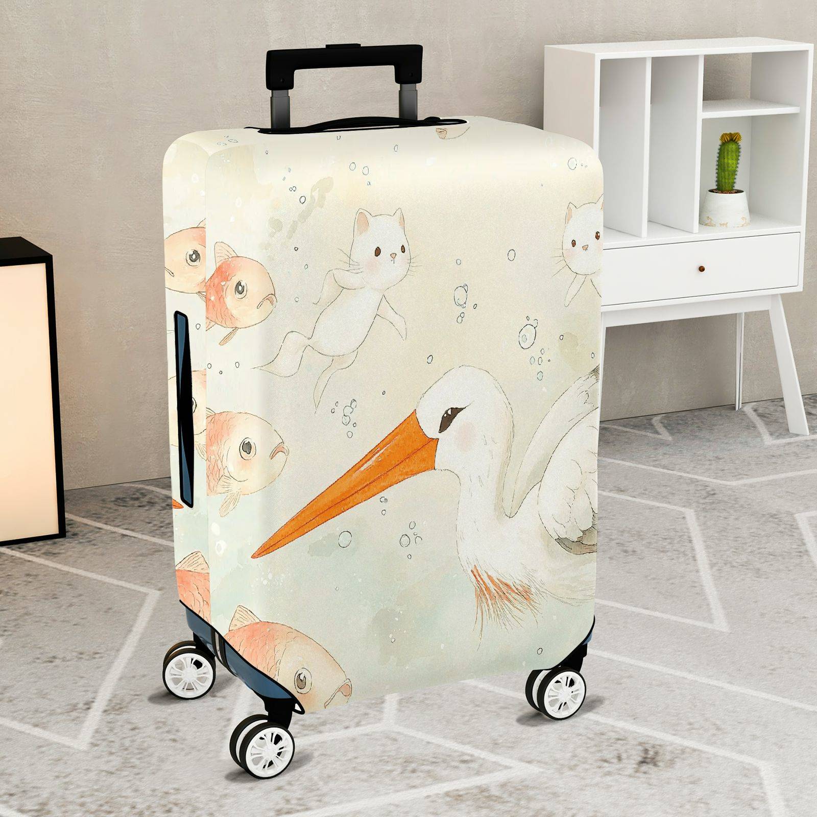 1-Piece Animal Fish Cat Crane Watercolor  Suitcase Luggage Cover, Stretch Protective Sleeve