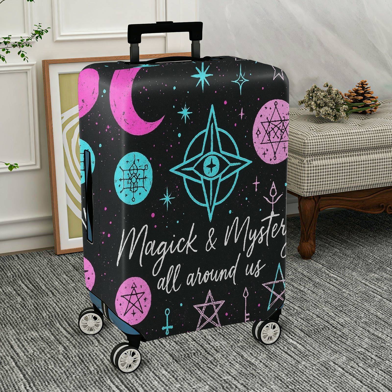 1-Piece Magick Mystery Stars Moon Geometric Symbols  Suitcase Luggage Cover, Stretch Protective Sleeve