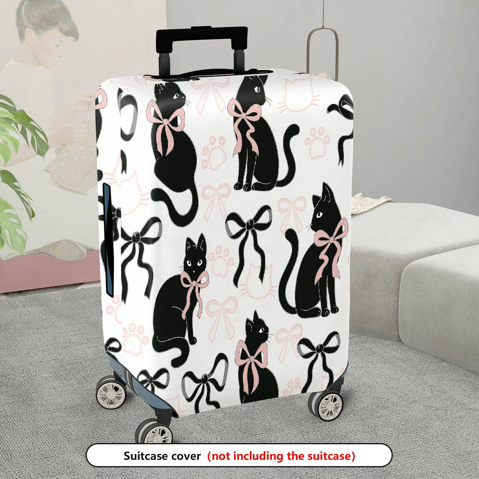 1-Piece Black Cat Bow Knot Paw Ribbon Cute  Suitcase Luggage Cover, Stretch Protective Sleeve