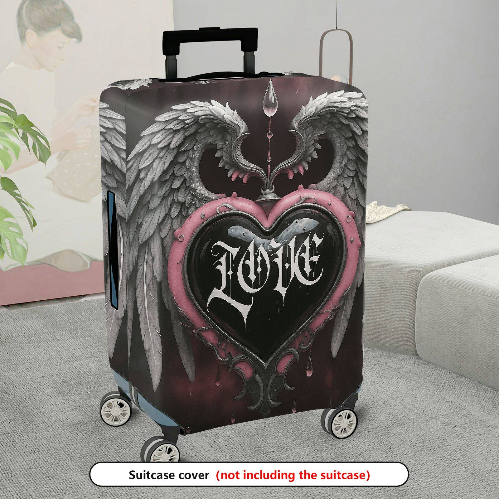 1-Piece Angel Heart Gothic Love Stylish  Suitcase Luggage Cover, Stretch Protective Sleeve