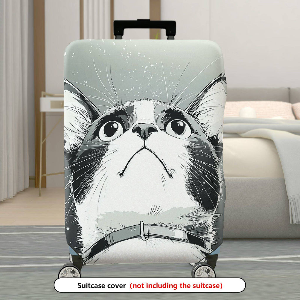 1-Piece Cute Cat Print Artistic Monochrome Stylish Graphic Unique  Suitcase Luggage Cover, Stretch Protective Sleeve