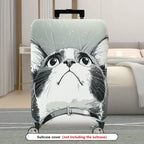 1-Piece Cute Cat Print Artistic Monochrome Stylish Graphic Unique  Suitcase Luggage Cover, Stretch Protective Sleeve