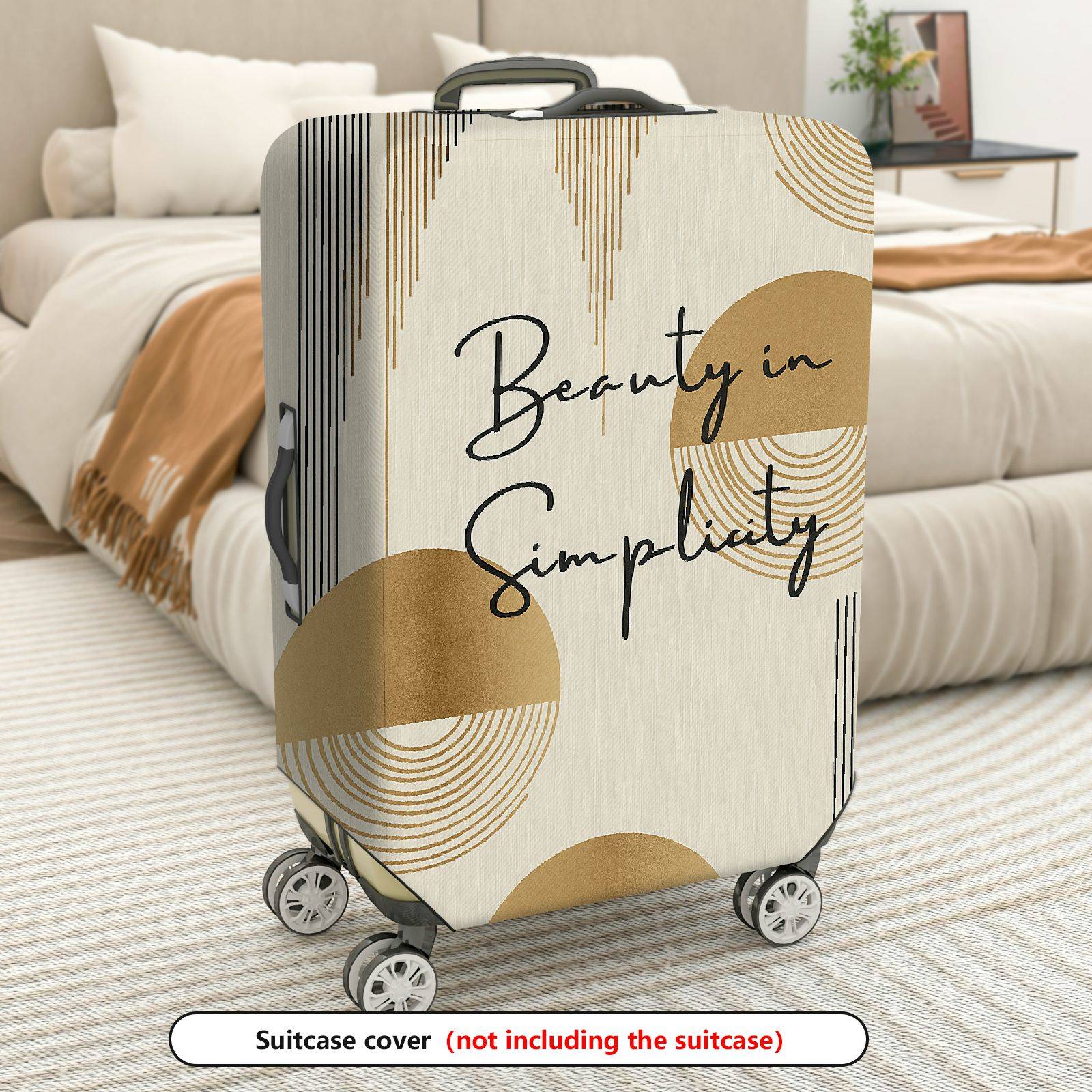 1-Piece Abstract Geometric Minimalist Beige Artistic Modern  Suitcase Luggage Cover, Stretch Protective Sleeve