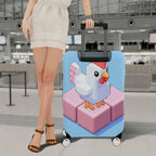 1-Piece Chicken Pixel Art Pink Blue Playful Abstract Geometric  Suitcase Luggage Cover, Stretch Protective Sleeve