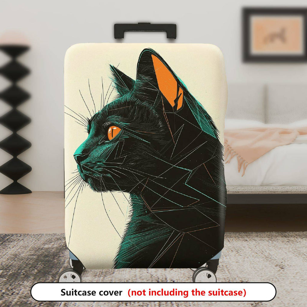 1-Piece Geometric Black Cat Art Pattern Animal Feline Creative  Suitcase Luggage Cover, Stretch Protective Sleeve