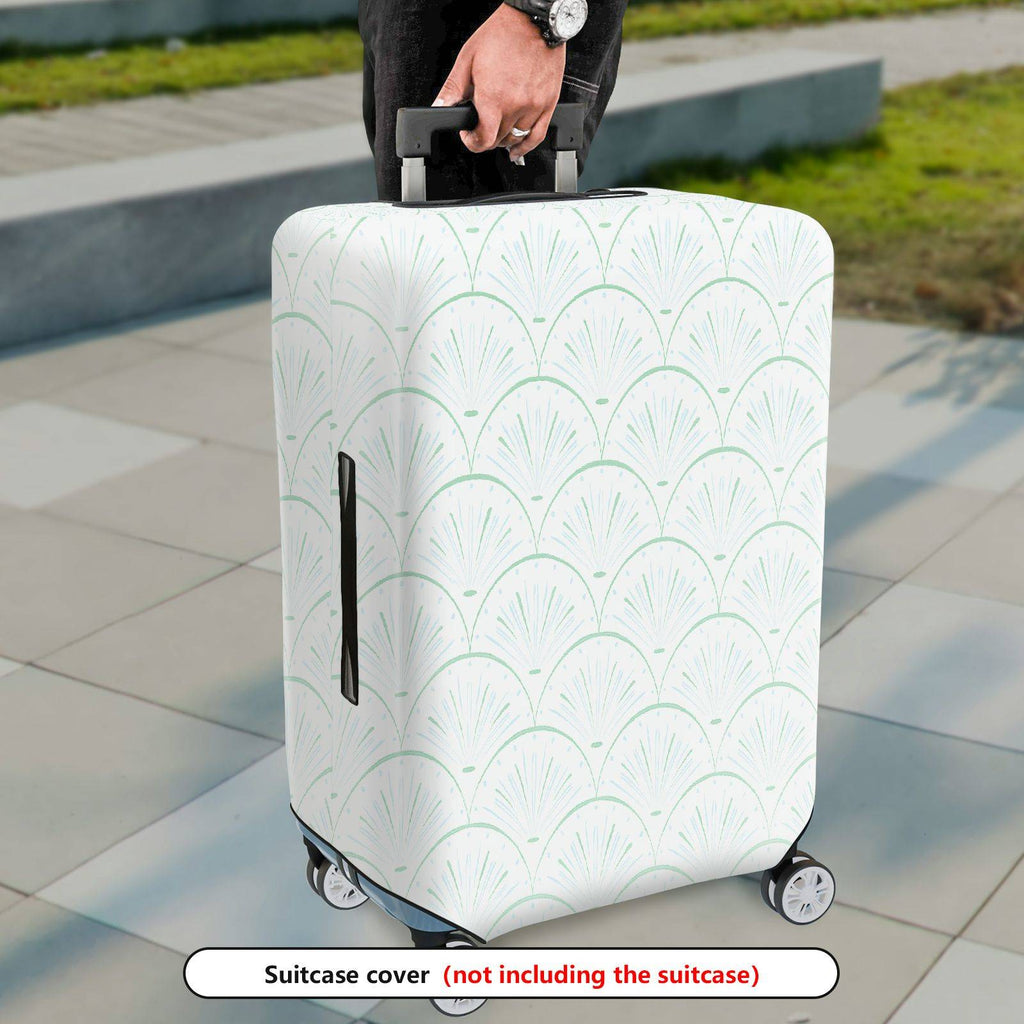 1-Piece Abstract Geometric  Green Scallop Pattern  Suitcase Luggage Cover, Stretch Protective Sleeve
