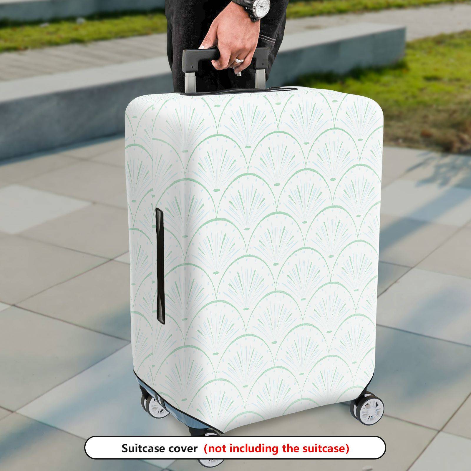 1-Piece Abstract Geometric  Green Scallop Pattern  Suitcase Luggage Cover, Stretch Protective Sleeve