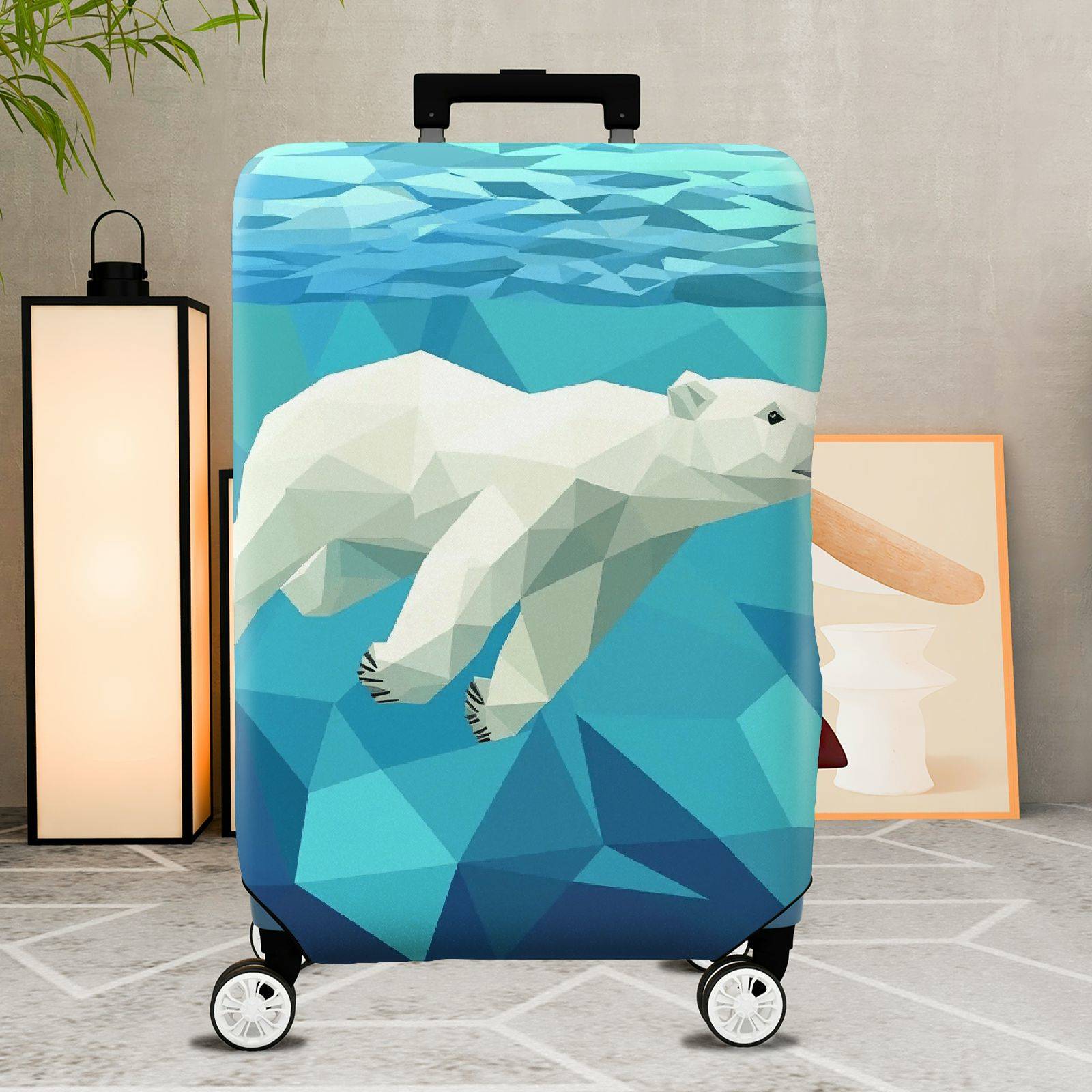 1-Piece Geometric Polar Bear Arctic Blue Ice Abstract  Suitcase Luggage Cover, Stretch Protective Sleeve