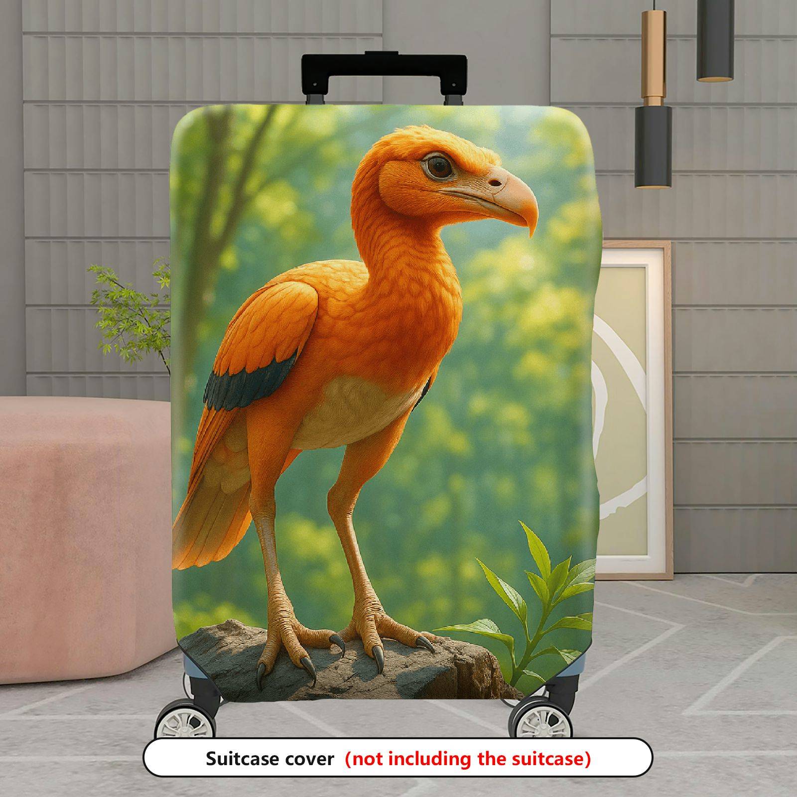1-Piece Orange Bird Forest Nature Wildlife Artistic  Suitcase Luggage Cover, Stretch Protective Sleeve