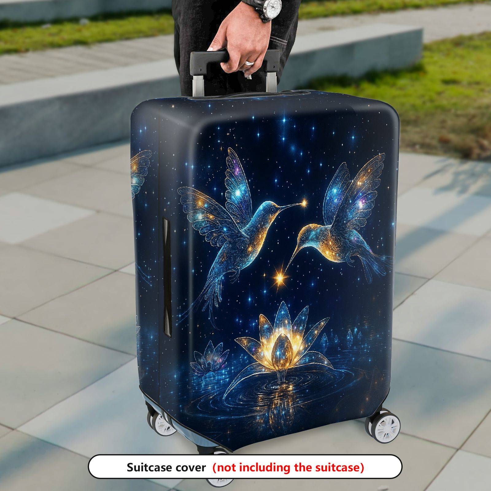 1-Piece Cosmic Hummingbird Starry Flower Universe Glitter  Suitcase Luggage Cover, Stretch Protective Sleeve