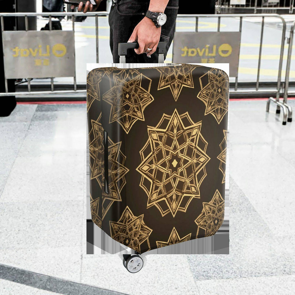 1-Piece Geometric Mandala Pattern Brown Gold Stylish Elegant Travel  Suitcase Luggage Cover, Stretch Protective Sleeve