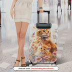 1-Piece Floral Cute Cat Artistic Nature Animal Print  Suitcase Luggage Cover, Stretch Protective Sleeve