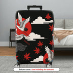 1-Piece Crane Red Sun Cloud Maple Leaves Wave  Suitcase Luggage Cover, Stretch Protective Sleeve