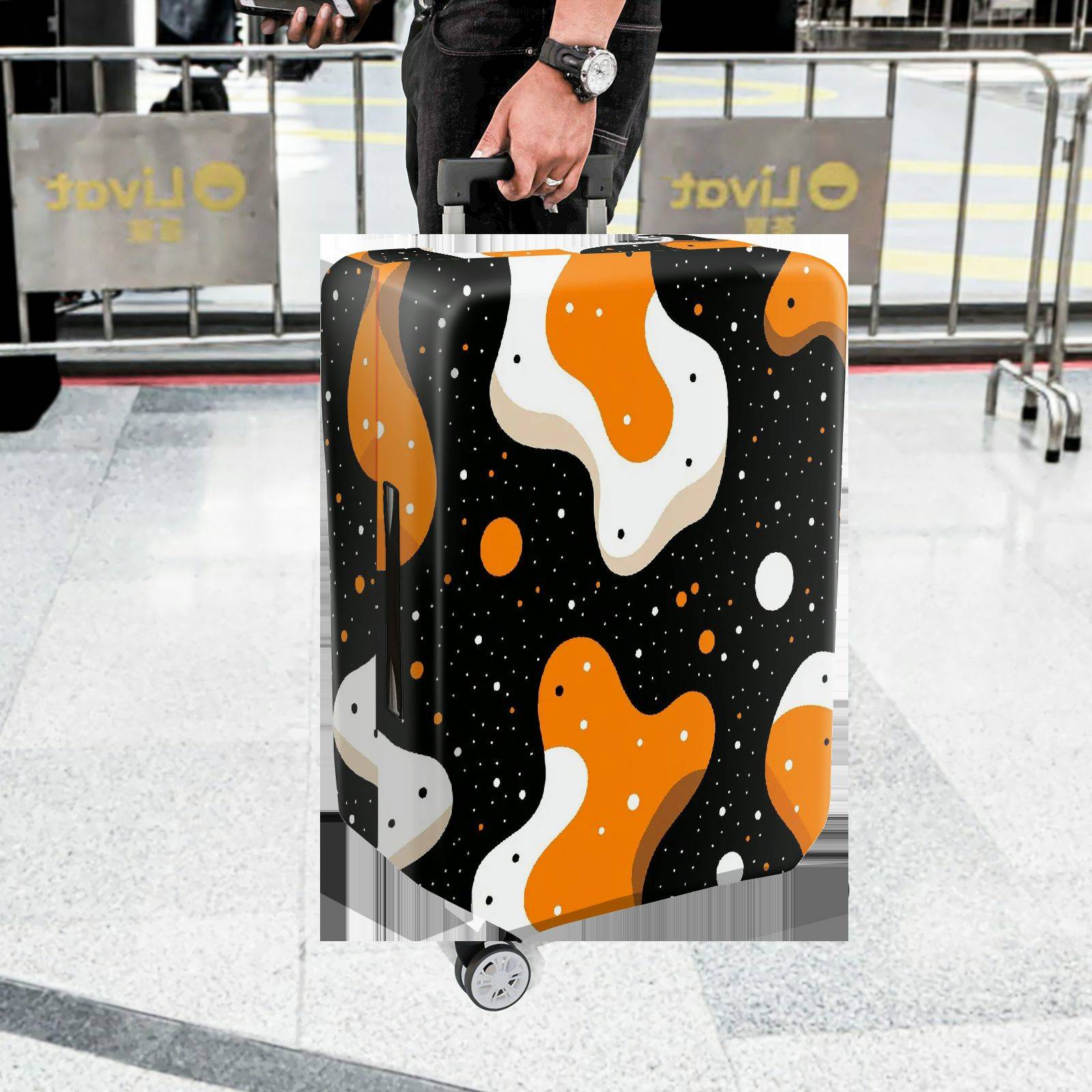 1-Piece Abstract Orange Black White Polka Dot Pattern Graphic Artistic  Suitcase Luggage Cover, Stretch Protective Sleeve