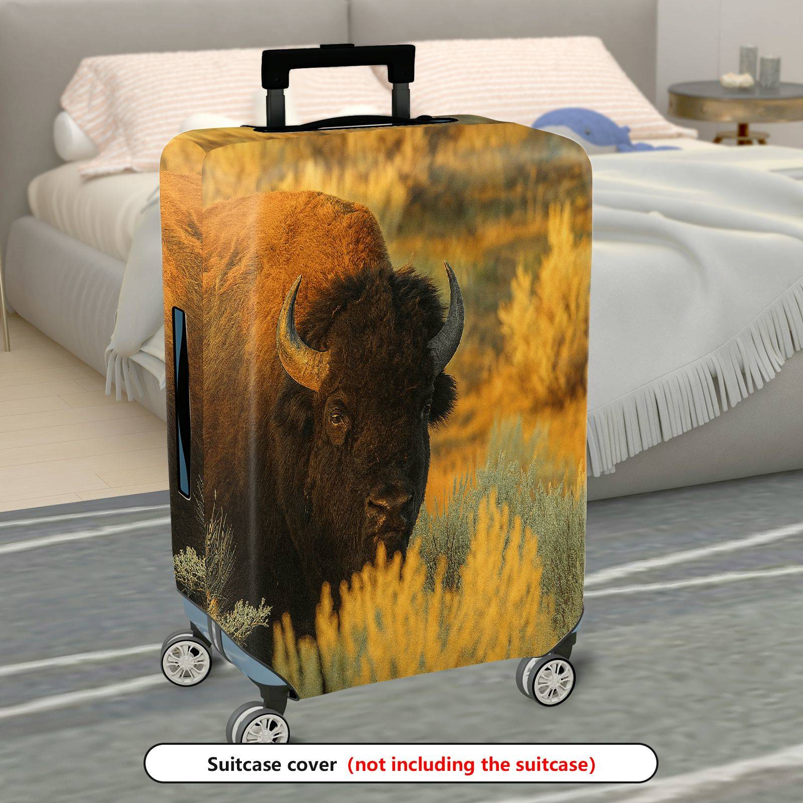 1-Piece Wildlife Nature Bison Landscape Travel Adventure  Suitcase Luggage Cover, Stretch Protective Sleeve
