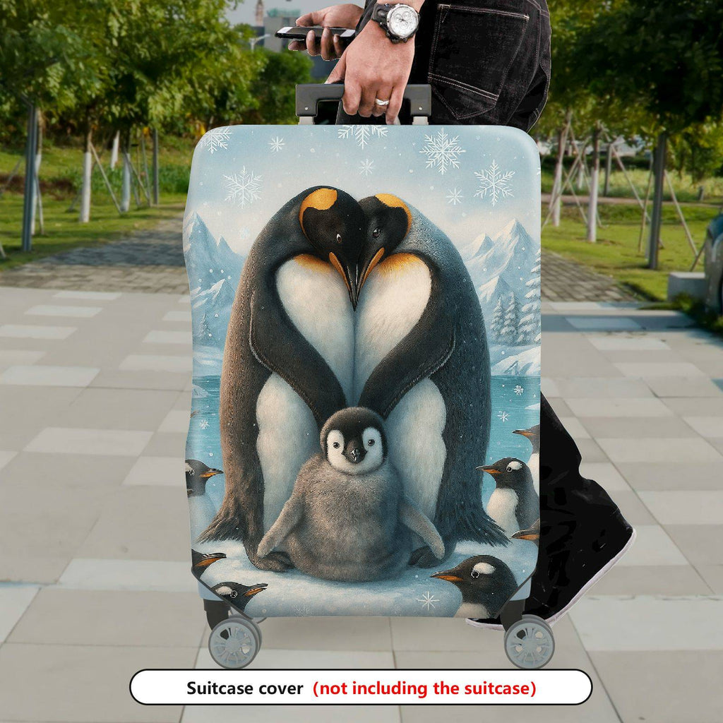 1-Piece Penguin Family Winter Snow Forest Christmas Holiday  Suitcase Luggage Cover, Stretch Protective Sleeve