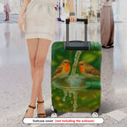 1-Piece Birds Nature Watercolor Pipe Green Artistic  Suitcase Luggage Cover, Stretch Protective Sleeve