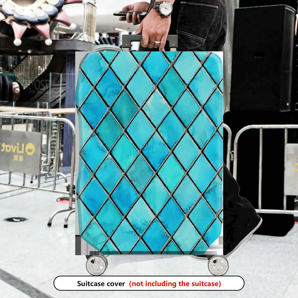 1-Piece Geometric Blue Diamond Abstract Artistic Modern Stylish  Suitcase Luggage Cover, Stretch Protective Sleeve