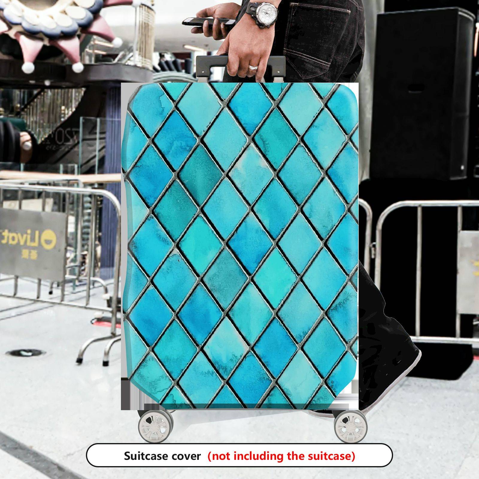 1-Piece Geometric Blue Diamond Abstract Artistic Modern Stylish  Suitcase Luggage Cover, Stretch Protective Sleeve