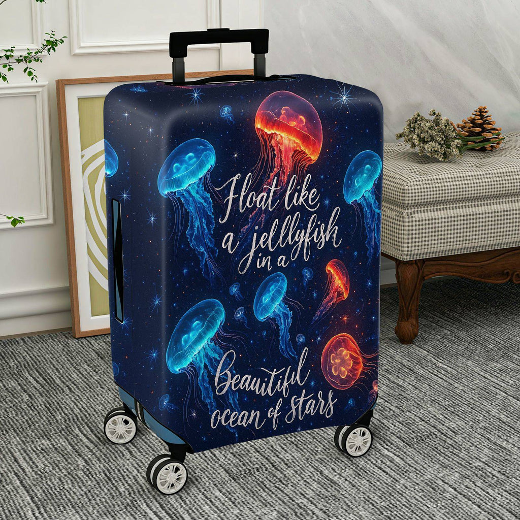 1-Piece Jellyfish Ocean Stars Colorful Cosmic Quote  Suitcase Luggage Cover, Stretch Protective Sleeve