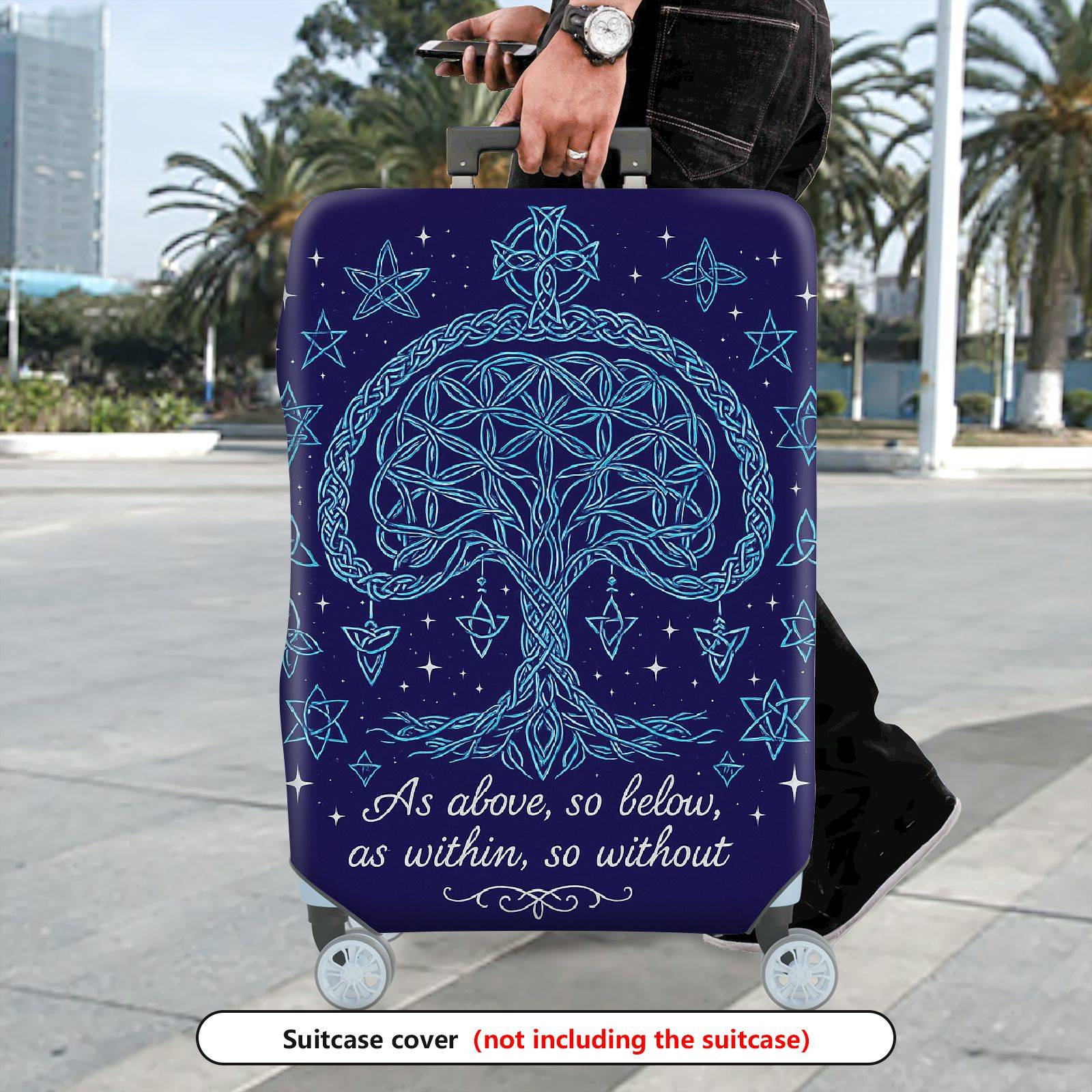 1-Piece Tree of Life Stars Cosmic Spiritual Quote  Suitcase Luggage Cover, Stretch Protective Sleeve
