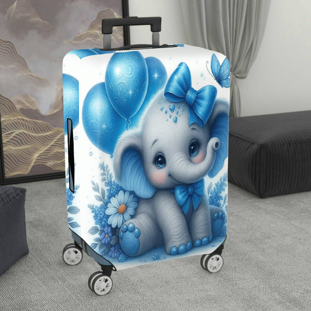 1-Piece Cute Blue Elephant Balloon Floral Bow Butterfly  Suitcase Luggage Cover, Stretch Protective Sleeve