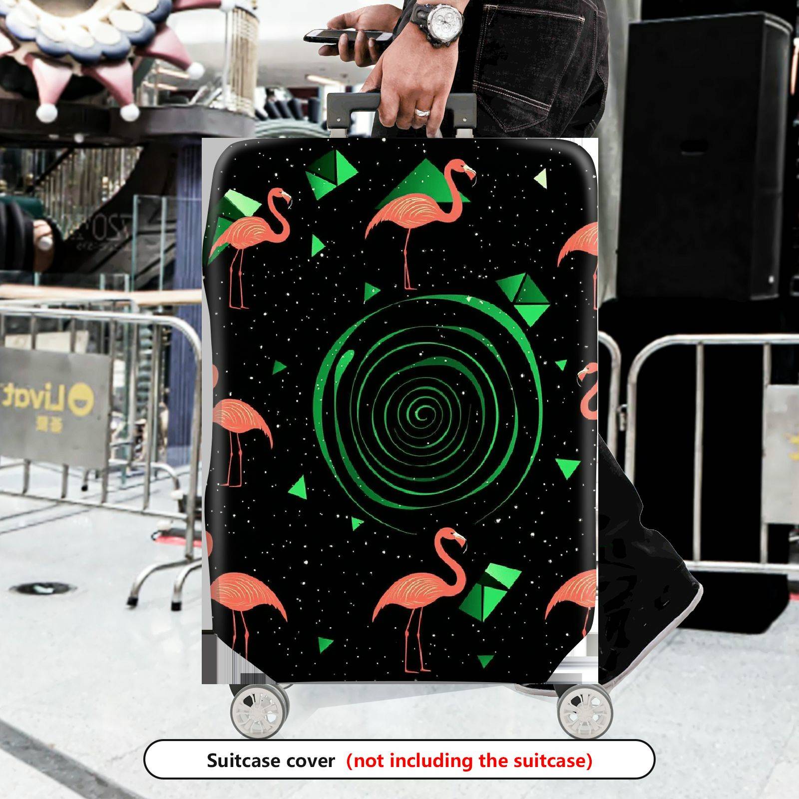 1-Piece Flamingo Geometric Spiral Pink Green Black  Suitcase Luggage Cover, Stretch Protective Sleeve