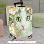 1-Piece Cat Floral Green Pink Artistic Colorful  Suitcase Luggage Cover, Stretch Protective Sleeve