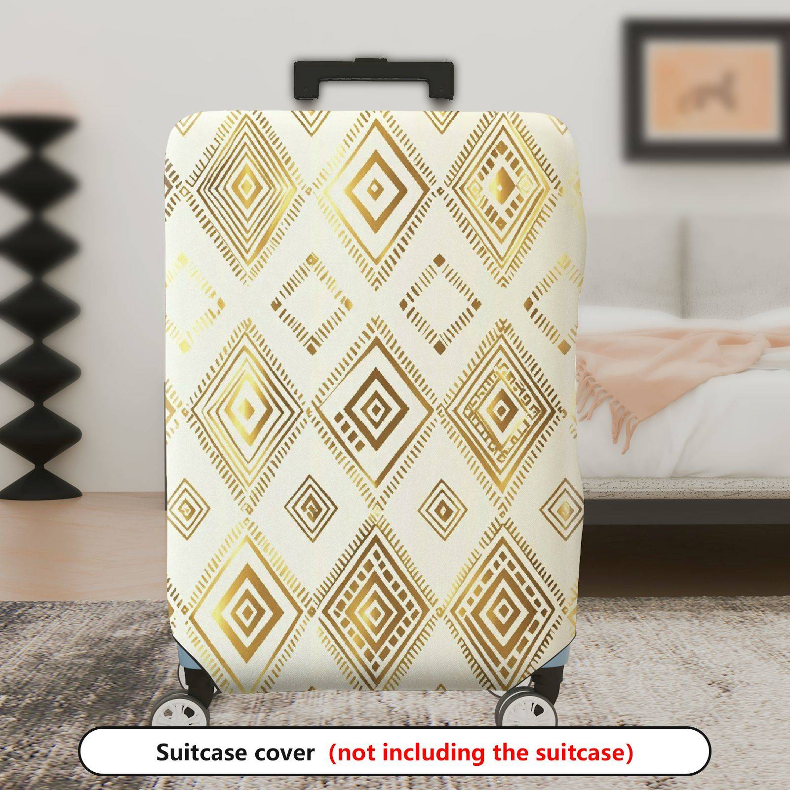 1-Piece Geometric Gold Diamond Pattern Travel Luggage  Suitcase Luggage Cover, Stretch Protective Sleeve