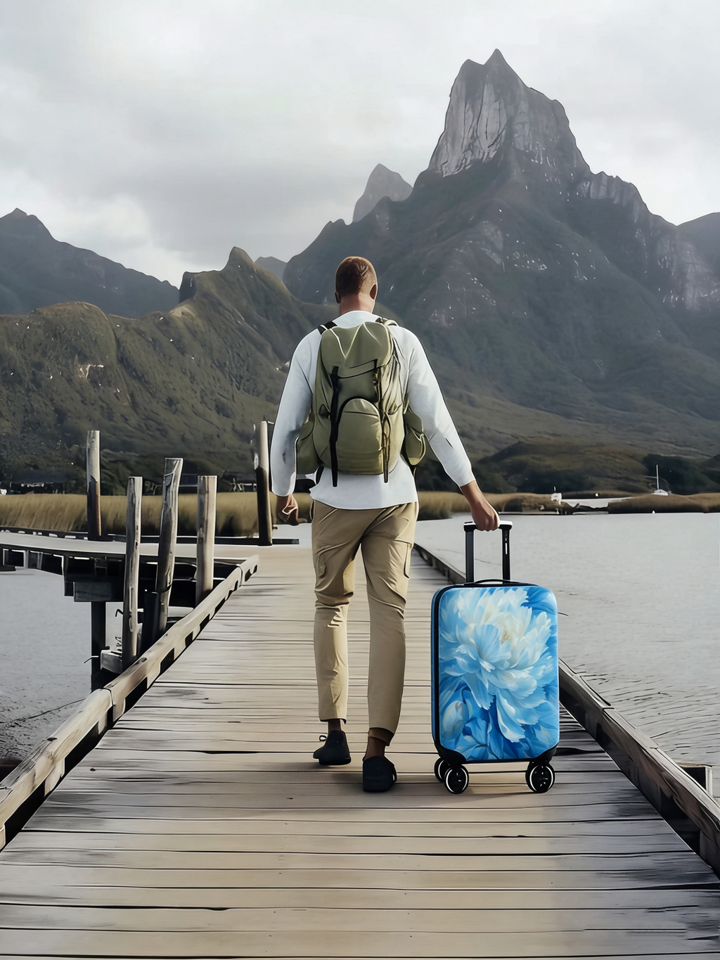 1-Piece Blue Floral Peony Bloom Soft Elegant Vintage Artistic  Suitcase Luggage Cover, Stretch Protective Sleeve