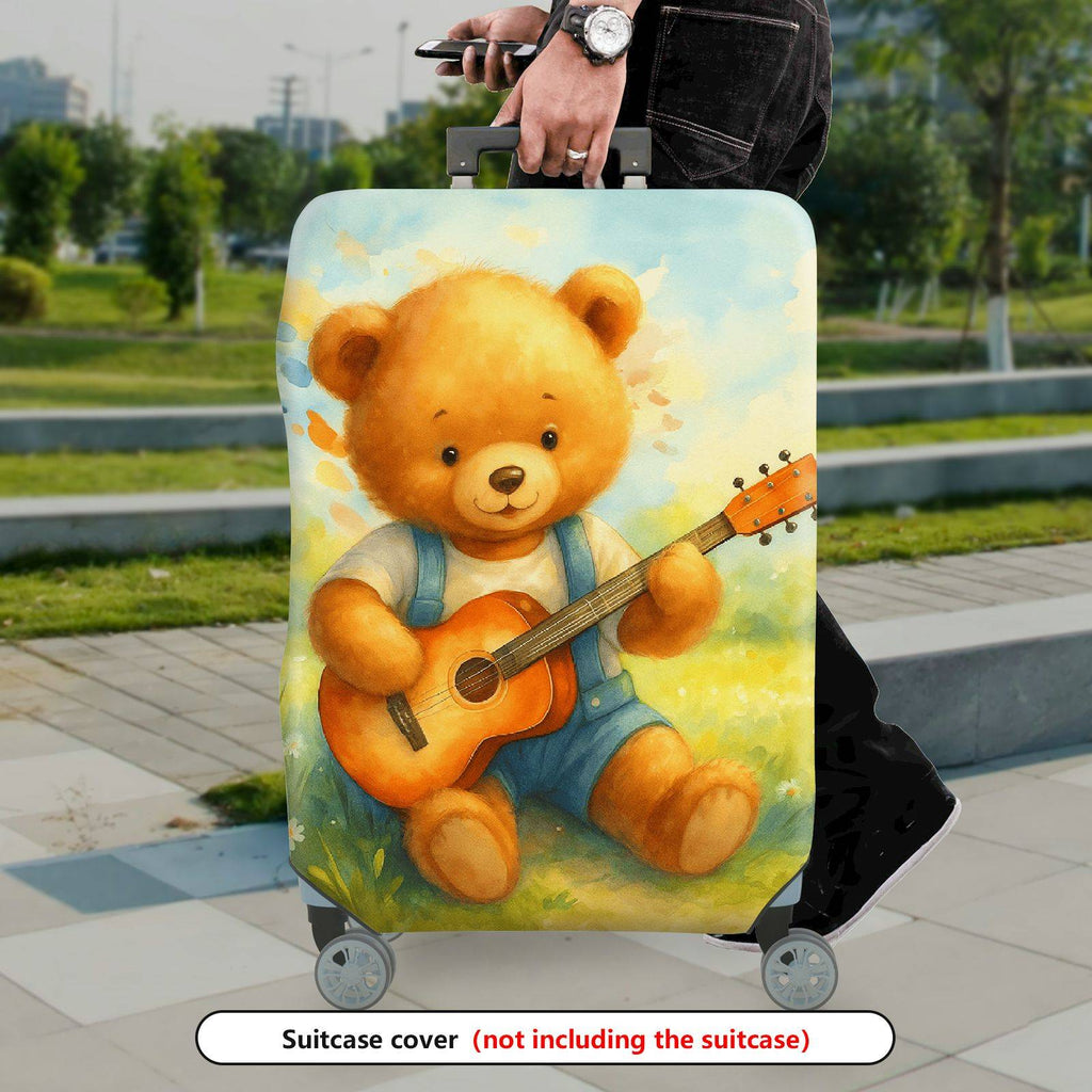 1-Piece Adorable Musical Teddy Bear Art Vintage Nature Travel  Suitcase Luggage Cover, Stretch Protective Sleeve