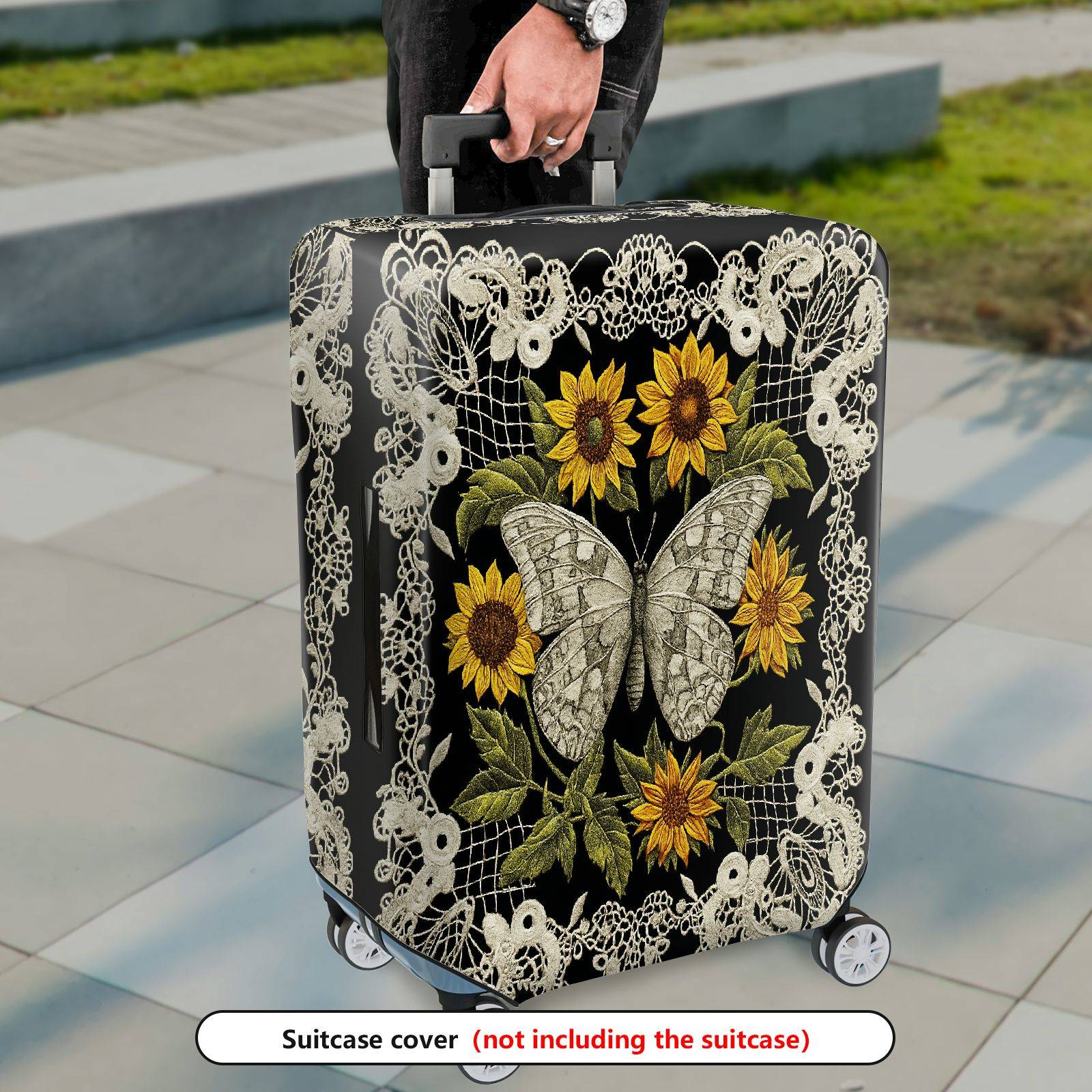 1-Piece Floral Butterfly Lace Sunflower Vintage Chic Elegant Artistic  Suitcase Luggage Cover, Stretch Protective Sleeve
