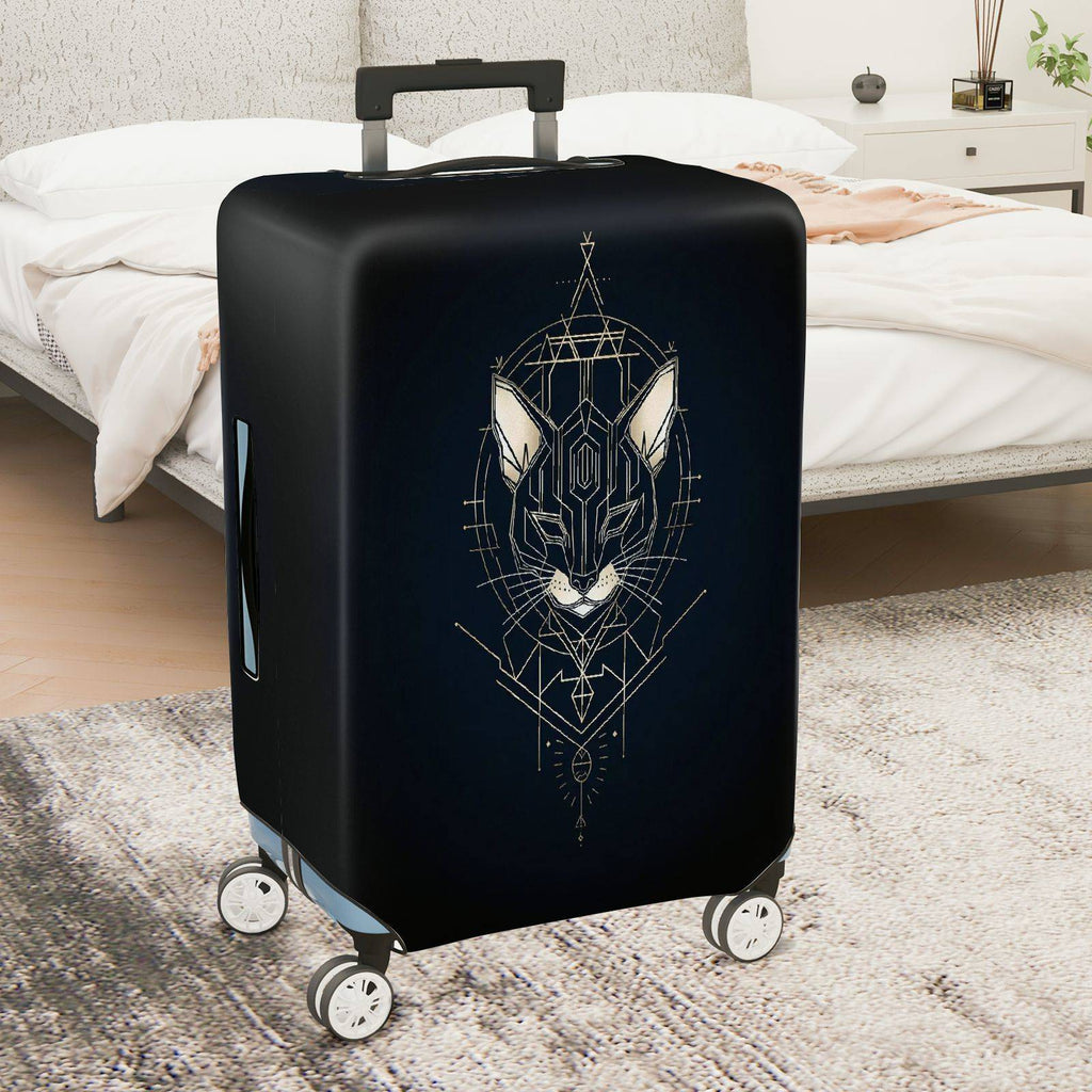 1-Piece Geometric Cat Art Design Black Modern Sleek Stylish  Suitcase Luggage Cover, Stretch Protective Sleeve