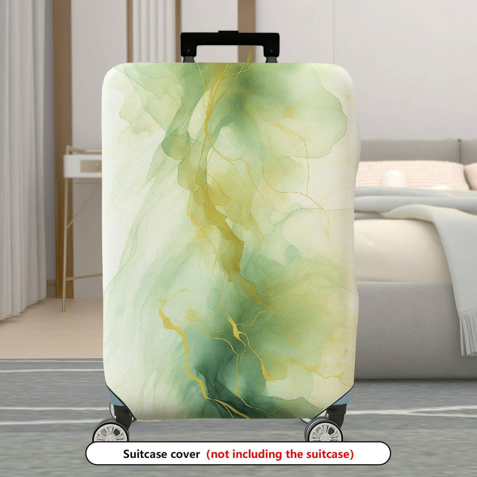 1-Piece Abstract Fluid Green Gold Artistic Elegant Chic  Suitcase Luggage Cover, Stretch Protective Sleeve