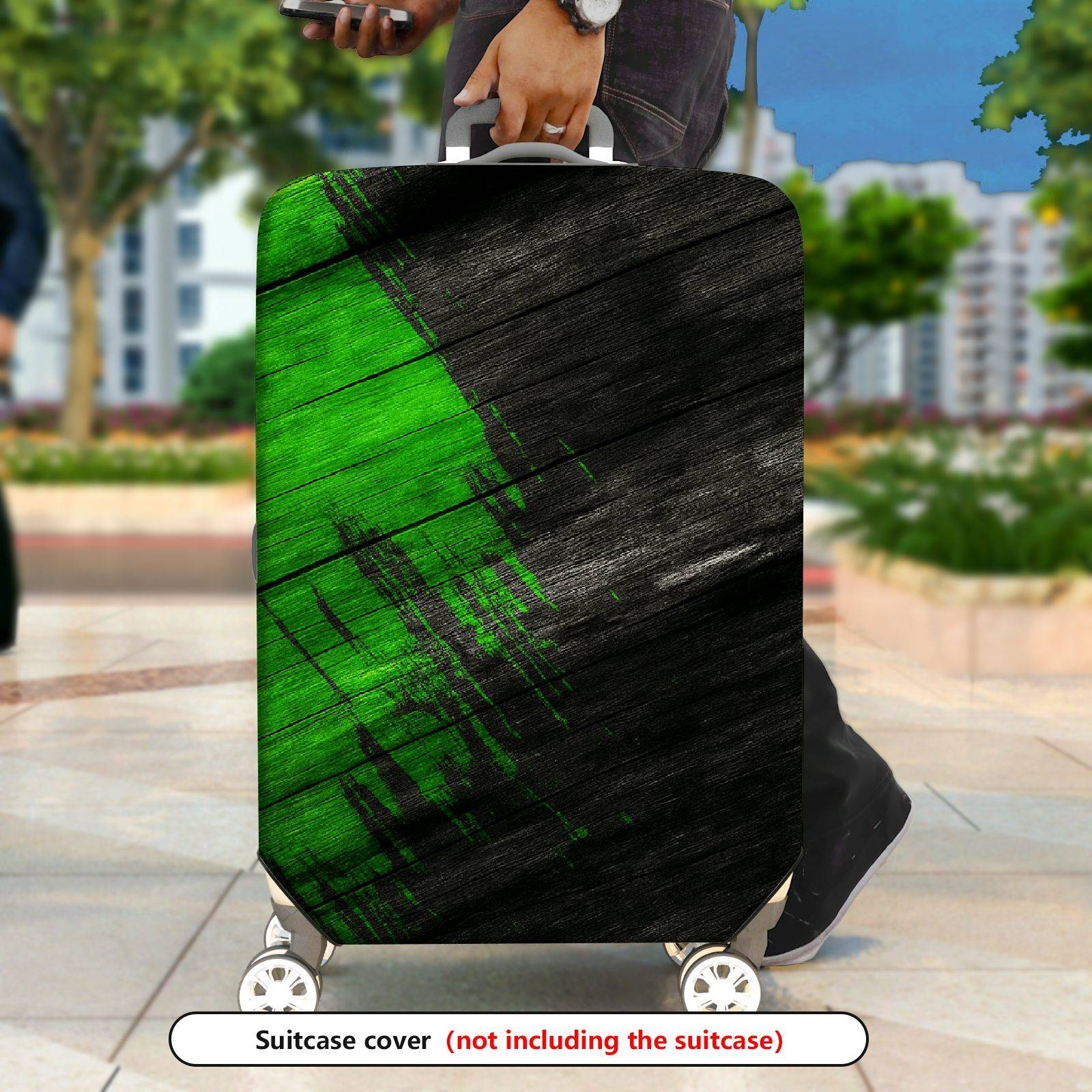 1-Piece Abstract Green Black Artistic Brush Stroke  Suitcase Luggage Cover, Stretch Protective Sleeve