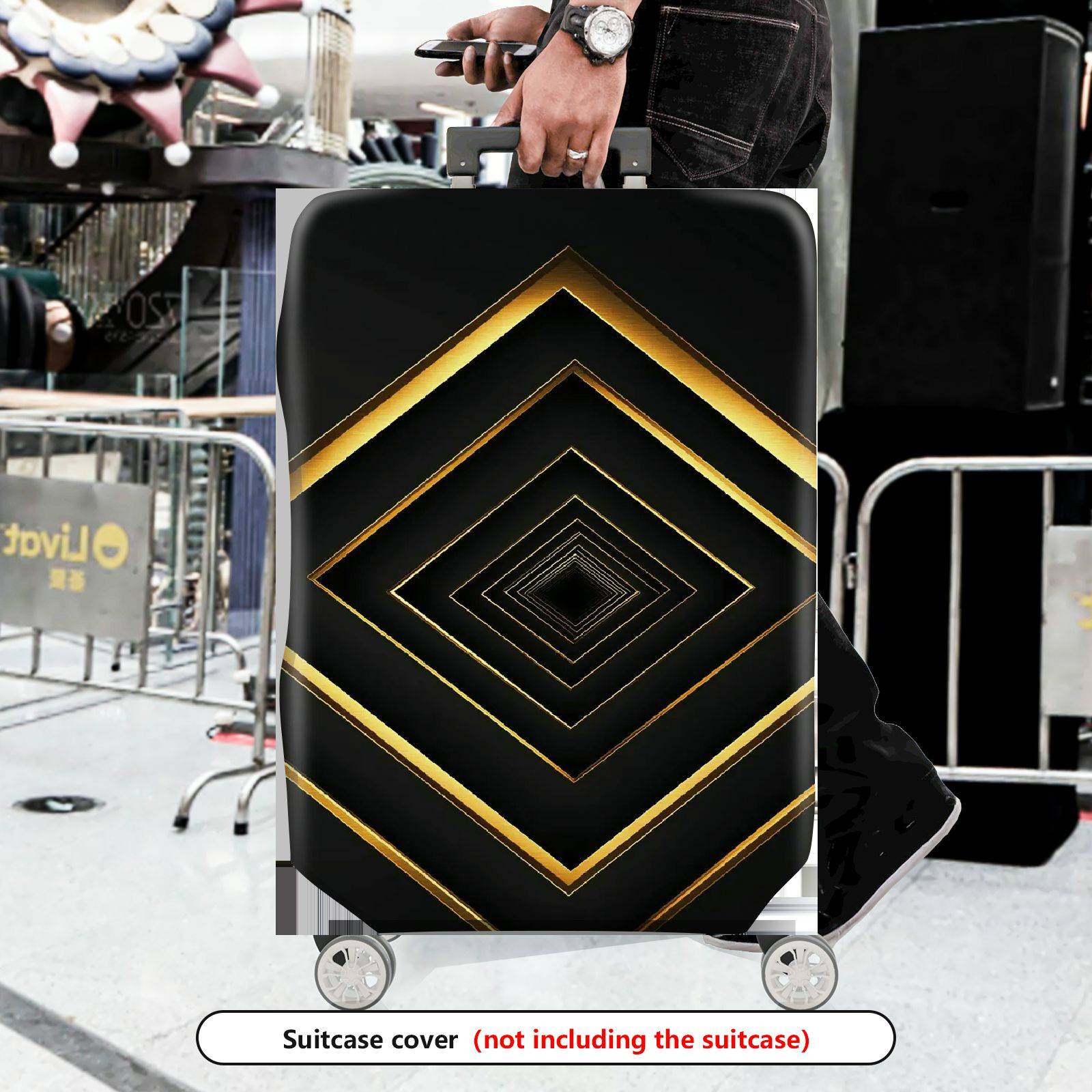 1-Piece Black Gold Geometric Diamond Elegant Stylish Modern  Suitcase Luggage Cover, Stretch Protective Sleeve