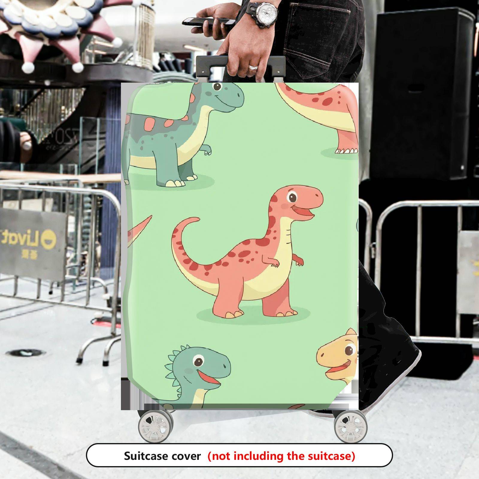 1-Piece Adorable Dinosaur  Fun Colorful Whimsical  Suitcase Luggage Cover, Stretch Protective Sleeve