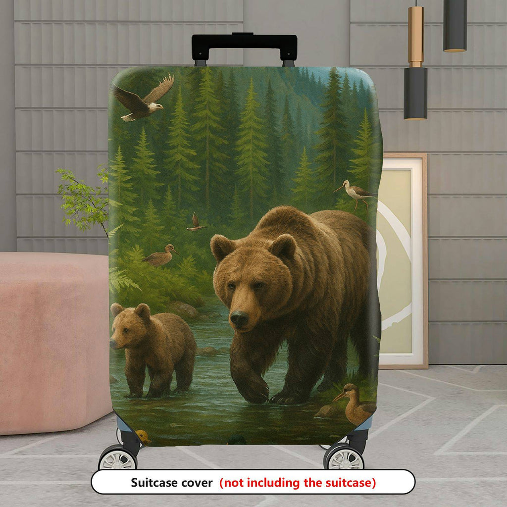 1-Piece Bear Forest Wildlife Scenic Nature Animal Landscape  Suitcase Luggage Cover, Stretch Protective Sleeve