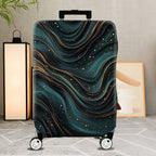 1-Piece Abstract Waves Pattern Teal Gold Artistic Modern  Suitcase Luggage Cover, Stretch Protective Sleeve