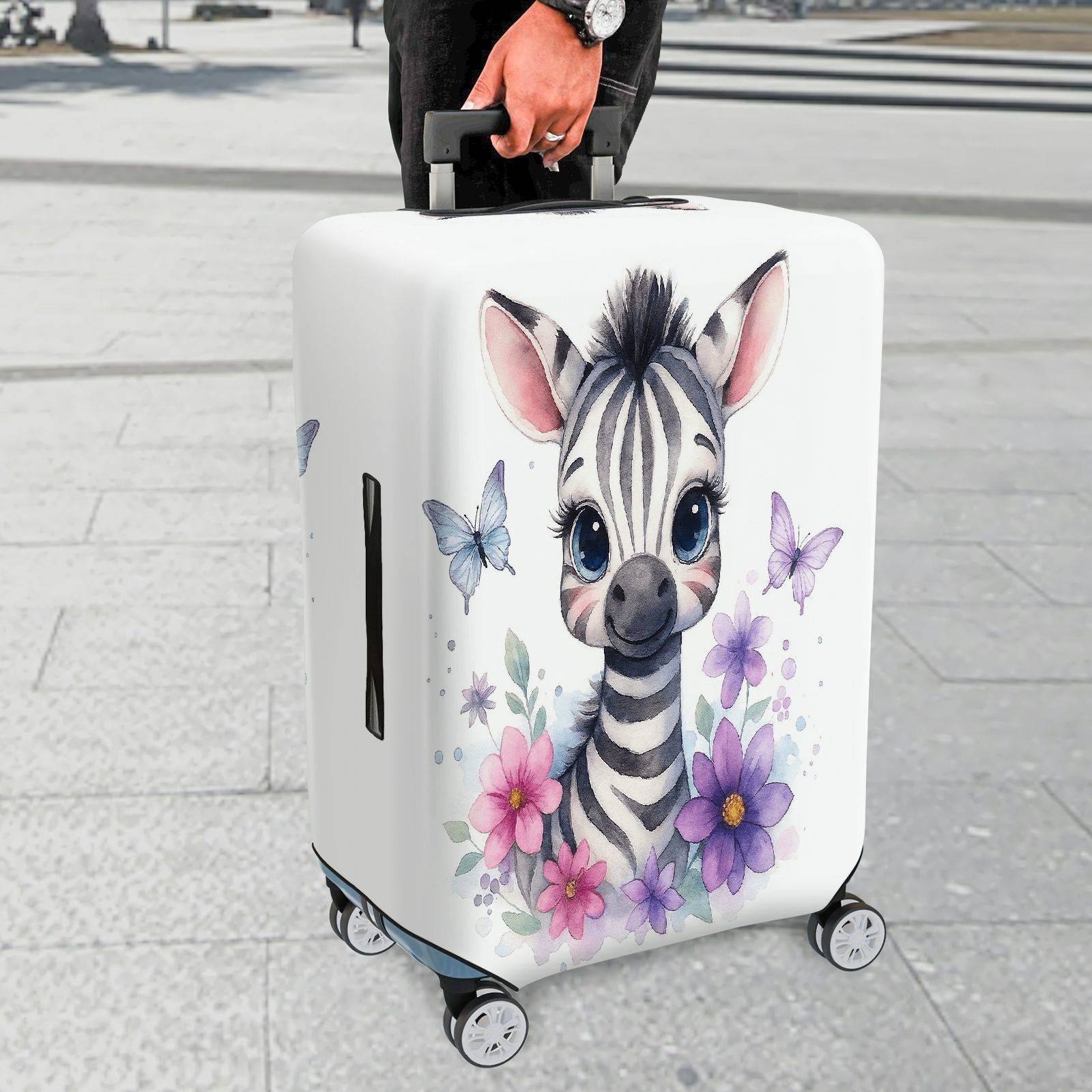 1-Piece Cute Zebra Butterfly Floral Art Print  Suitcase Luggage Cover, Stretch Protective Sleeve