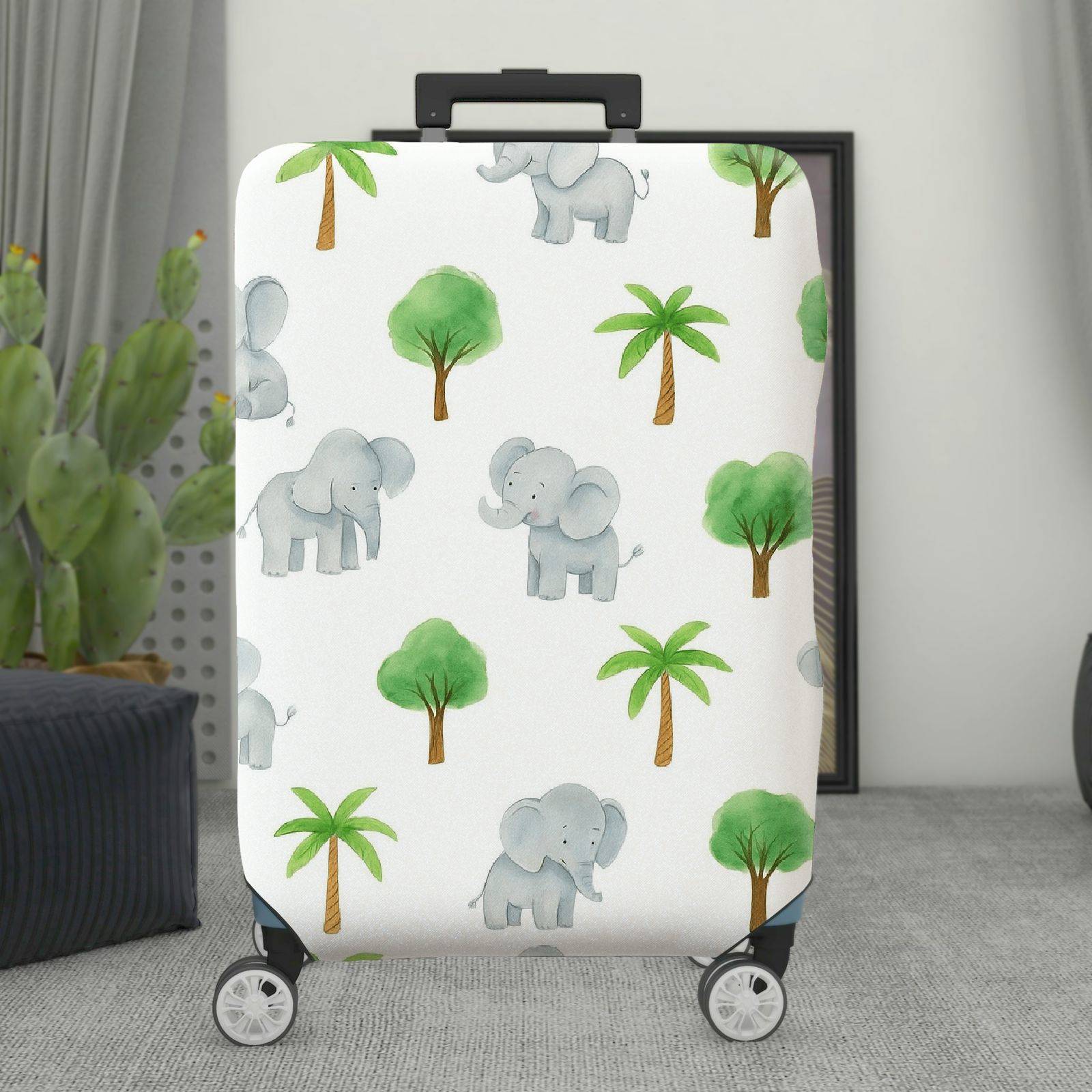 1-Piece Cute Elephant  Tree Plant Jungle  Suitcase Luggage Cover, Stretch Protective Sleeve