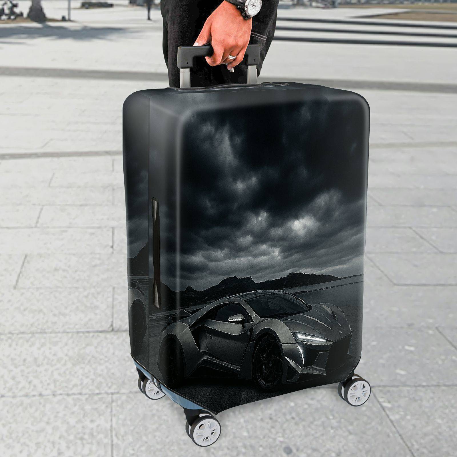 1-Piece Dark Sky Sports Car Mountain Road Stylish  Suitcase Luggage Cover, Stretch Protective Sleeve