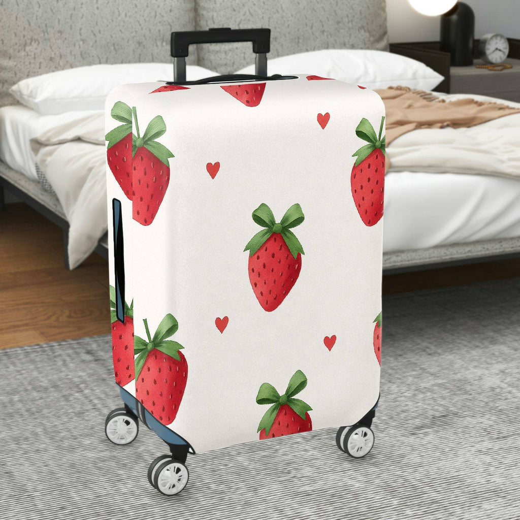 1-Piece Strawberry Heart Love White Red Green Pattern  Suitcase Luggage Cover, Stretch Protective Sleeve