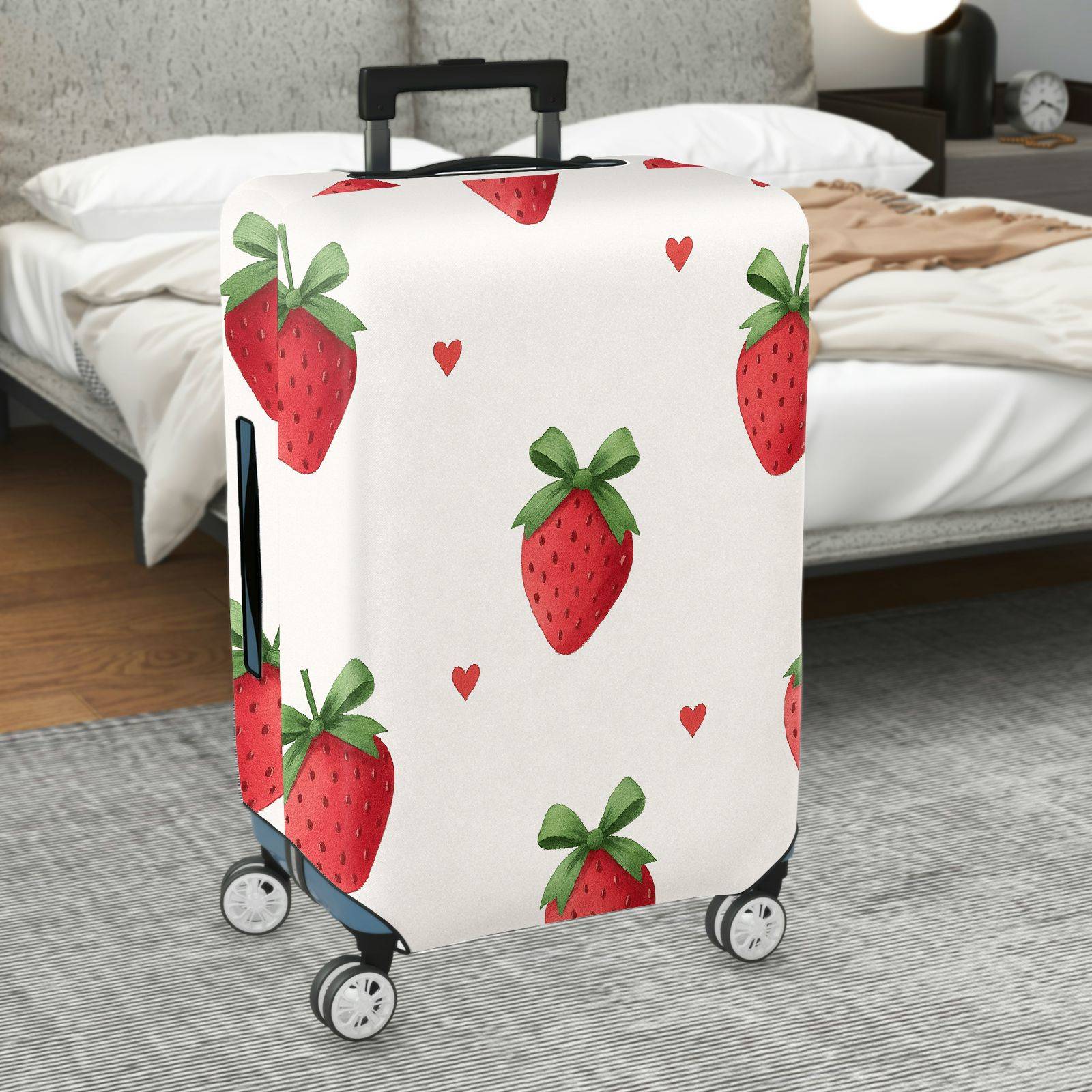 1-Piece Strawberry Heart Love White Red Green Pattern  Suitcase Luggage Cover, Stretch Protective Sleeve
